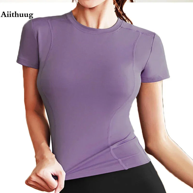 Camiseta Fitness Aiithuug - Manga Curta, Seca Rápida para Yoga e Corrida